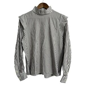 Everlane‎ top women's 4 brown stripe wing shoulder long sleeve mock neck cotton